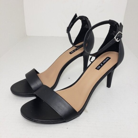 Parker & Sky Louise Black Open Toe Buckle Heels - Picture 4 of 10